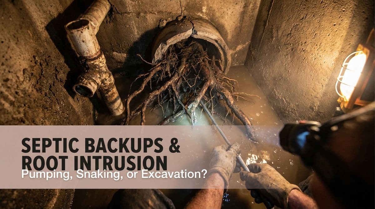 Septic Backups & Root Intrusion: Pumping, Snaking, or Excavation? image